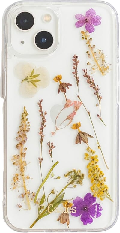 Casies droogbloemen hoesje geschikt voor Apple iPhone 13 - gedroogde bloemen telefoonhoesje - Dried Flower Soft Case TPU - Transparant