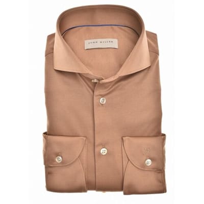 John Miller Overhemd Slim Solid Color Cutaway Collar Cotton Tricot Midden Bruin / male