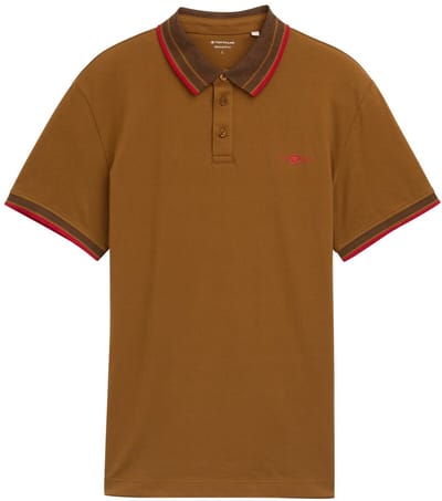 Tom Tailor - Piqué polo met stretch - Maat M - deep cognac