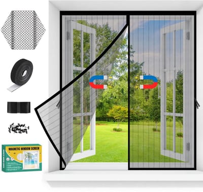 Vliegengaas voor ramen, magnetisch, canvas, vliegengaas, zonder boren, automatische sluiting, muggengordijn met plakband, voor slaapkamer, balkon, deur (zwart, 120 x 130 cm)