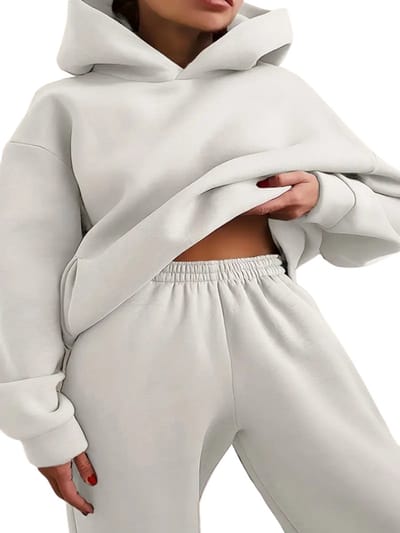 Livano Joggingpak Dames - Huispak - Trainingspak - Volwassenen - Capuchon - Jogging Pak - Joggingbroeken - Broek - Hoodie - Wit - Maat L