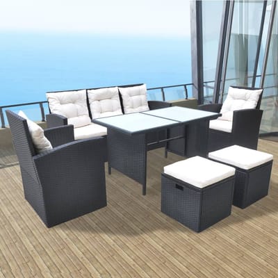 vidaXL - 6-delige - Tuinset - met - kussens - poly - rattan - zwart