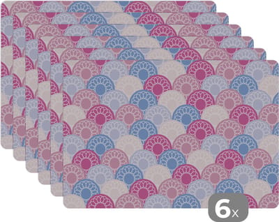 Placemat - Placemats kunststof - Cirkel - Patroon - Roze - 45x30 cm - 6 stuks - Hittebestendig - Anti-Slip - Onderlegger - Afneembaar