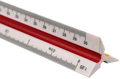 30 cm plastic driehoekige liniaal met metrische schalen 1:20, 1:25, 1:50, 1:75, 1:100 en 1:125 voor precisiewerk en tekenen
