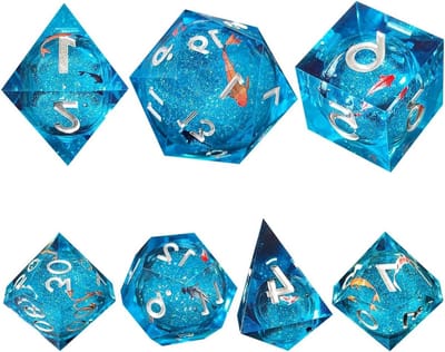 Polyhedron dobbelstenen set voor D&D, Koi vis ontwerp met vloeibare kern, inclusief opbergdoos voor RPG spellen