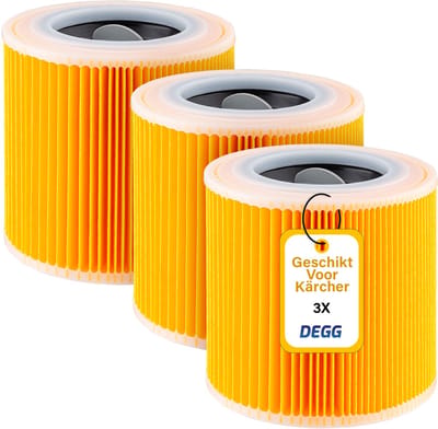 DEGG® – 3x Patroonfilter met Sluitschroeven – Geschikt voor Kärcher WD1, WD2, WD3 & A-Series – Nat/Droog Stofzuiger Filter – Ideaal tegen Fijnstof & Geuren – Premium Cartridgefilters