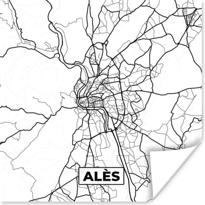 Poster Alès - Kaart – Plattegrond – Frankrijk – Stadskaart - Zwart wit - 100x100 cm XXL