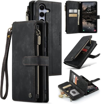 CaseMe – Telefoonhoesje geschikt voor Samsung Galaxy S25 Plus – Wallet Rits Book Case – Magnetische Sluiting & Portemonnee – PU Leer – Zwart