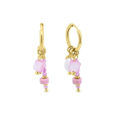 CO88 Collection - 8CE-70599 - oorbellen oorringen met parels en kralen - roze - goudkleurig