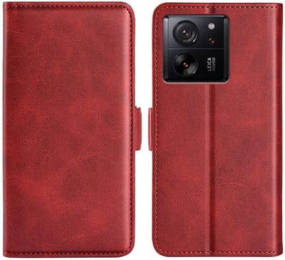 MobyDefend Hoesje - Geschikt voor Xiaomi 13T / 13T Pro - Luxe Wallet Book Case (Sluiting Zijkant) - Rood
