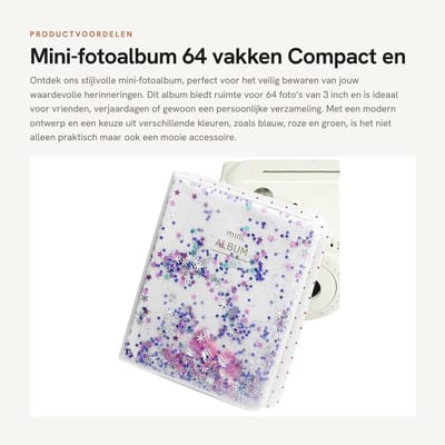 Dailygoods- Fotoalbum Mini - 64 Vakken - 3 Inch - Lichtgewicht - Geschikt voor Instax Foto's - PVC Materiaal - Compact en Draagbaar - Fotoboek