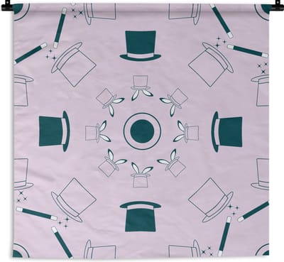 Wandkleed - Wanddoek - Goochelaar - Patronen - Konijnen - 90x90 cm - Wandtapijt