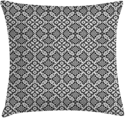 ABAKUHAUS Geometrische Kussenhoes – 50x50 cm – Tweezijdig bedrukt, rits, handgemaakt, Charcoal/Wit