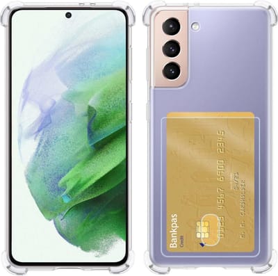 Hoesje Geschikt voor Samsung Galaxy S21 - Met Pashouder en Kaarthouder - Telefoon Hoes Shockproof - Siliconen Case - Back Cover - Shock Proof - Pasjes Houder - Transparant