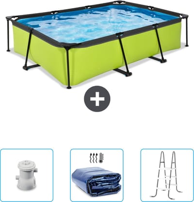 EXIT Rechthoekig Lime Frame Zwembad - 300 x 200 x 65 cm - Inclusief Pomp - Solarzeil - Ladder - Nu extra voordelig