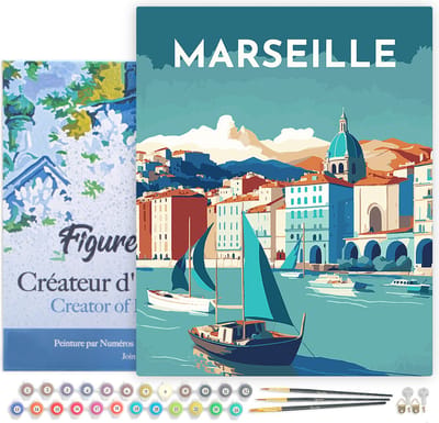 Figured'Art Schilderen op Nummer Volwassenen met lijst Reisposter Marseille- Handwerk acrylverf Kit DIY Compleet - 40x50cm Canvas al ingelijst