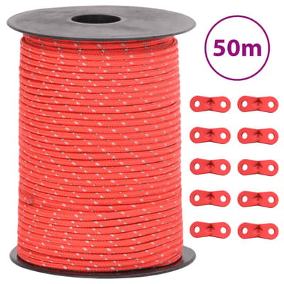 vidaXL - Tentscheerlijn - met - reflecterende - strips - en - spanners - 50 - m - 3 - mm