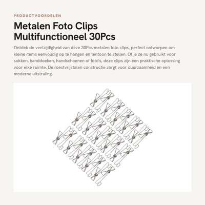 Dailygoods- Foto Clips - 30 Stuks - Roestvrij Staal - Haken - Ophanghaken - Handdoek Haken - 9,5x2 cm - Haakjes