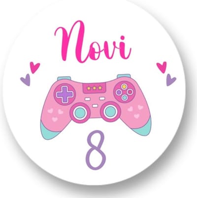 20x Game Controller Pink stickers met naam - Verjaardag stickers - Roze - Gamen - Controller - Gepersonaliseerd - Sluitstickers - Kinderfeest Traktatie - Uitdelen - Uitdeeltraktatie - Wensetiket - Rond - 40mm - Glossy sticker