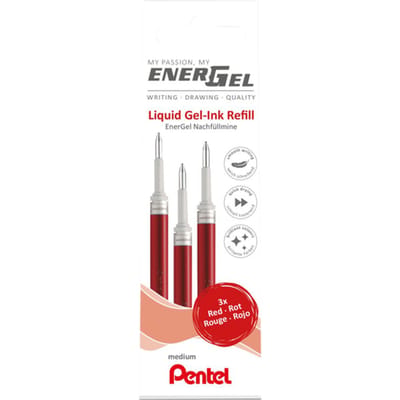 Gelschrijvervulling Pentel LR7 Energel medium rood  set à 3 stuks