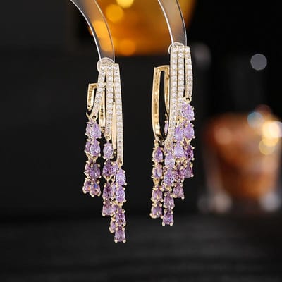 SUYU Mode Zircone cubique Incrusté Robe de soirée Mariage Boucles d'oreilles de mariée Boucles d'oreilles à pampilles Goutte d'eau beige