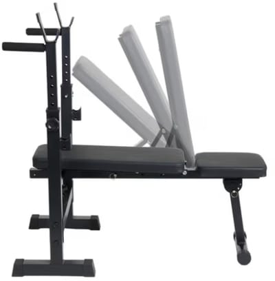 Inklapbare Halterbank - Verstelbare Rugleuning & Haltersteunen - Compacte Fitnessbank voor Thuis - Krachttraining Bench - Antislip - Max. 100 kg - Zwart - 110 x 61 x 108 cm