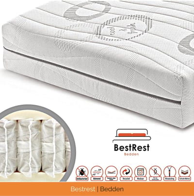 Pocketvering matras - 70x210cm - HR koudschuim Hybrid - 7 zones - Koudschuim matras geveerd - Circa 25cm Matrasdikte - Bestrest Bedden