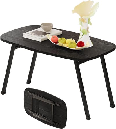 Ovale salontafel - Kleine bijzettafel - Thuiswerken of ontspannen - Opvouwbaar zonder montage - 80x40x45cm - Zwart