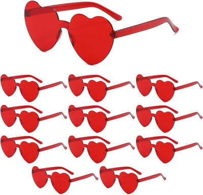 Hartvormige Partybrillen - Feestbrillen Zonnebrillen - Feestdecoratie Gebruik - Frameloos Modieus Ontwerp - 12 Stuks - Rood