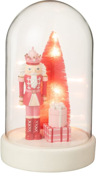 J-Line Decoratieve stolp Notenkraker + Boom + Geschenken Kalk - wit/roze - LED lichtjes