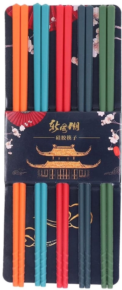 JHUBERS- Eetstokjes Set 5 Paar - Siliconen/Roestvrij Staal - 24 cm - Antislip - Vaatwasserbestendig - Kleurige Eetstokjes - Chopsticks