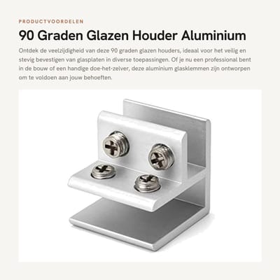 Dailygoods- Glasklem 90 Graden - Aluminium - 4 Stuks - Ondersteuningsklem - Geschikt voor 9-12 mm Dikte - Duurzaam - Glassteun
