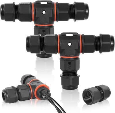 Waterdichte T-Kabelverbinder IP68 Zwart 3-polig (2 stuks) voor Buiteninstallatie