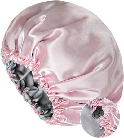 Satijnen Slaap Bonnet – Zijden Haar Bonnet Dubbele Laag, Omkeerbaar & Verstelbaar Slaapmuts voor Haarverzorging, Nachtmuts voor Slapen en Haar Bescherming - Roze
