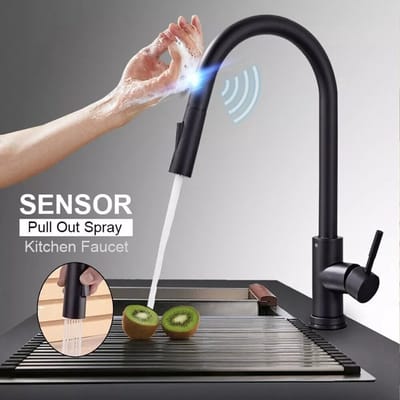 Hutjemutje - uittrekbare keukenkraan - touch control kraan - 2-functies sproeier en mengkraan - 45cm - zwart