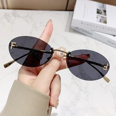 Elegante Diamant Ovaal Zonnebril Mannen Letter F Randloos Zonnebril Vrouwen Stijlvol UV Bescherming