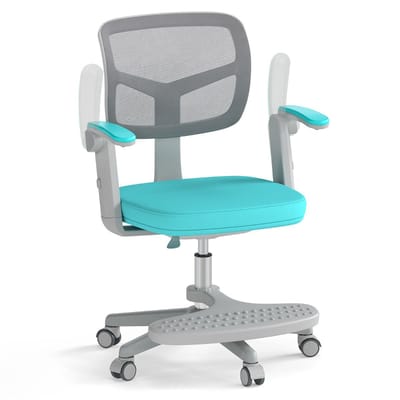 Coast Kinder Bureaustoel Ergonomisch Verstelbaar met Wielen en Voetsteun – Zithoogte 41-52 cm – Turquoise – 57 x 55 x 80-91 cm
