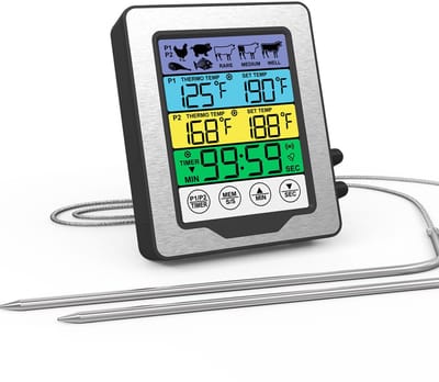 Dailygoods - VOBOR Digitale keukenthermometer met dubbele sonde, groot lcd-scherm en alarm, snel aflezen, voedselthermometer voor koken, BBQ, levensmiddelen, vlees, oven, braadpan, grill