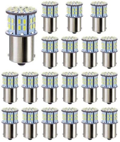 lamp-20 witte LED-lampen, 50 SMD 3014-lampen, model Super 1156 1141 1003 BA15S, geschikt voor campers, caravans en boten.