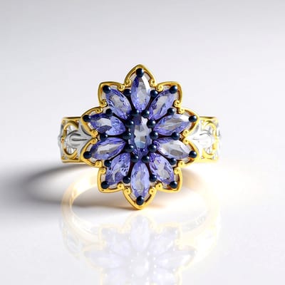Cavill - Zilveren Damesring 925 Sterling Zilver met Palladium - Marquise Tanzaniet 1 575 ct - Luxe Bloemvormige Ring - Natuurlijk Edelsteen Sieraad