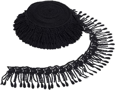 5 Yards Zwarte Franje Kwast Trim, Decoratieve Lakenrand voor Creatieve Klussen en DIY Naaiwerk, 9.5cm Breed, Perfect voor Versieringen en Ambachten