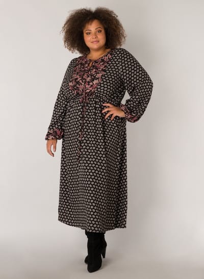 YESTA Destiny Jurk - Black/Multi-Colour - maat X-0(44)