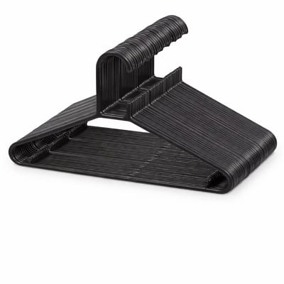 Famanu - Set van 30 sterke kunststof kledinghangers met antislip laag – Zwart