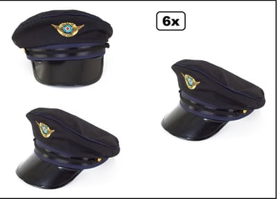 6x Piloten pet blauw maat.57 - 59 - 61 - Optocht thema feest piloot fun carnaval