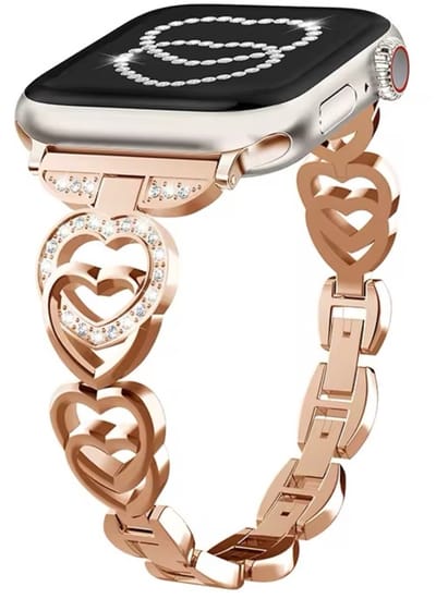 MY PROTECT - Luxe Metalen Heart Bandje - Geschikt Voor Apple Watch Bandje - Series 1/2/3/4/5/6/7/8/9/10/SE/Ultra - 44mm - 45mm - 46mm - 49mm - Rosé