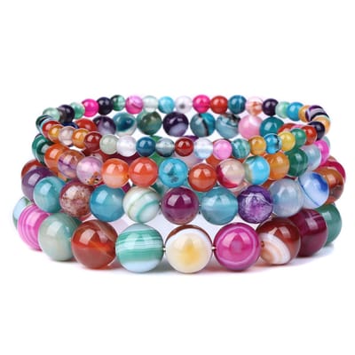 Bixorp Gems Regenboog Botswana Agaat Edelsteen Armbanden set 4mm + 6mm + 8mm + 10mm - Edelstenen Armbanden Bundel Cadeau