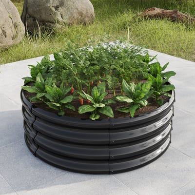 Wishdor - Verhoogde Plantenbak - Open Bodem - Ovale Constructie - Metaal - Zwart - 45,7 X 45,7 X 30,5 Cm