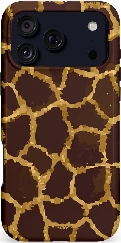 Casetastic hoesje geschikt voor Apple iPhone 17 Pro Max - MagSafe - Dubbellaagse bescherming - Afrikaanse Giraffenprint - Fashion Case - Zwart Bruin Goud Olijfgroen