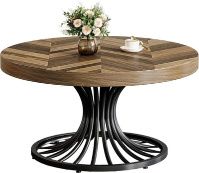 Tribesigns Salontafel Industrieel Rond 80 cm - met Stijlvolle Metalen Voetstuk - Rustiek Bruin en Zwart - Salontafel - Bijzettafel - 80 x 80 x 45 cm