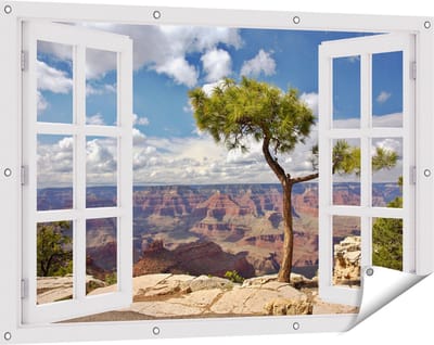 Gards Tuinposter Doorkijk Grand Canyon met Boom - 120x80 cm - Tuindoek - Tuindecoratie - Wanddecoratie buiten - Tuinschilderij